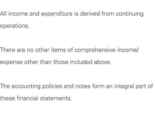 All income and expenditure is derived from continuing operations. There are no other items of comprehensive income/ex...