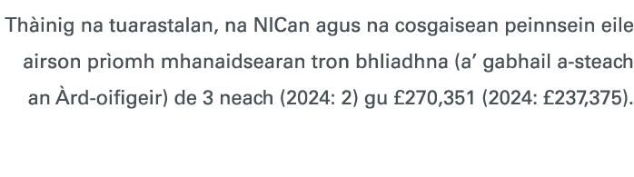 Th inig na tuarastalan, na NICan agus na cosgaisean peinnsein eile airson pr omh mhanaidsearan tron bhliadhna (a’ gab...