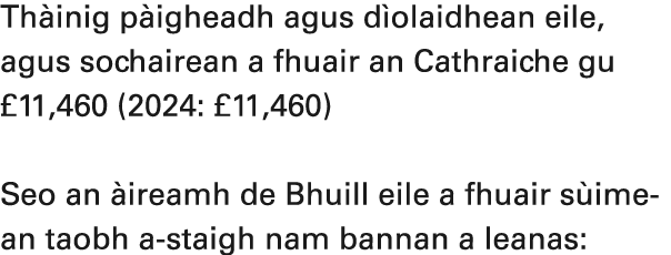 Th inig p igheadh agus d olaidhean eile, agus sochairean a fhuair an Cathraiche gu £11,460 (2024: £11,460) Seo an ir...