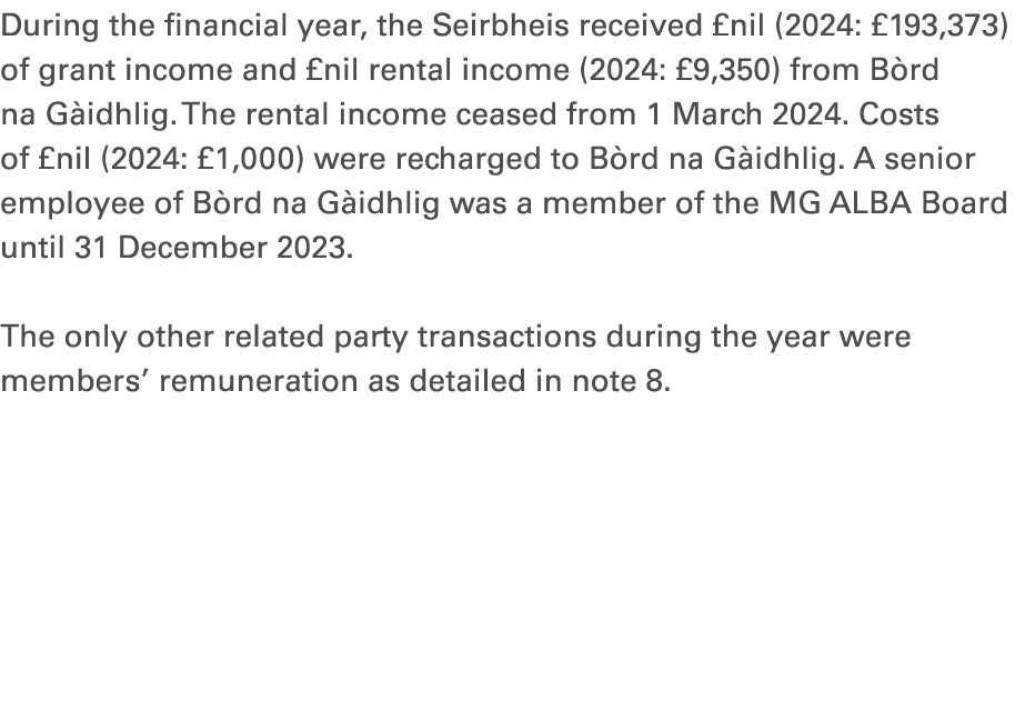 During the financial year, the Seirbheis received £nil (2024: £193,373) of grant income and £nil rental income (2024:...
