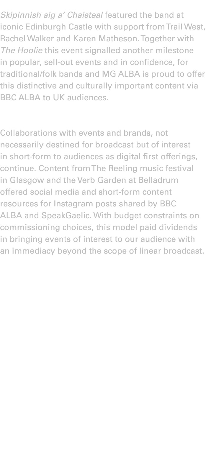 Skipinnish aig a’ Chaisteal featured the band at iconic Edinburgh Castle with support from Trail West, Rachel Walker ...