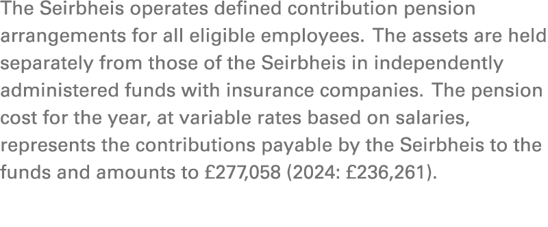 The Seirbheis operates defined contribution pension arrangements for all eligible employees. The assets are held sepa...