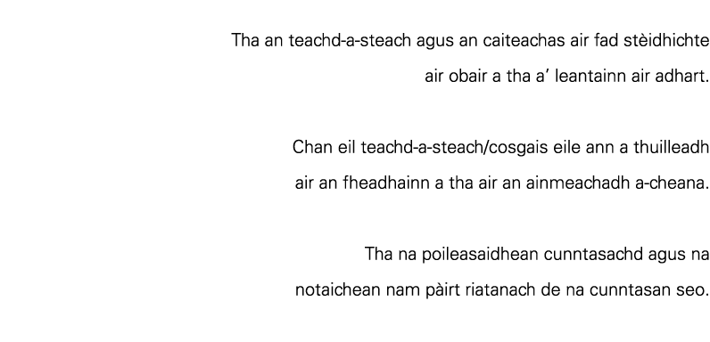 Tha an teachd a steach agus an caiteachas air fad st idhichte air obair a tha a’ leantainn air adhart. Chan eil teach...
